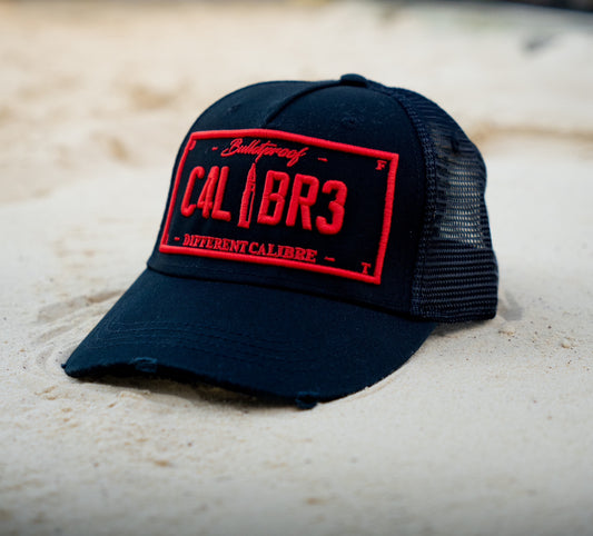 RED PLATED BLACK MESH TRUCKER